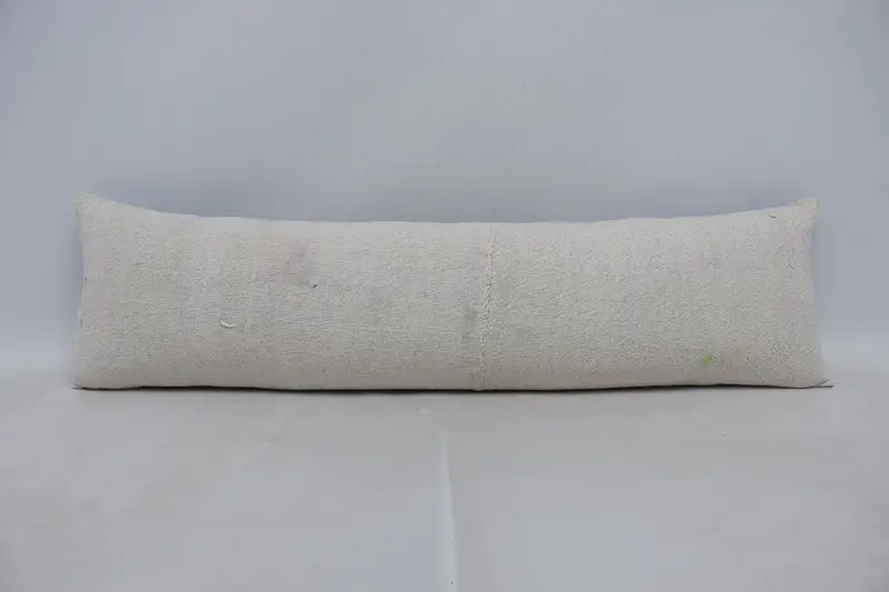 Handgefertigtes 12x42 weißes Kelimkissen, besticktes Wurfkissen