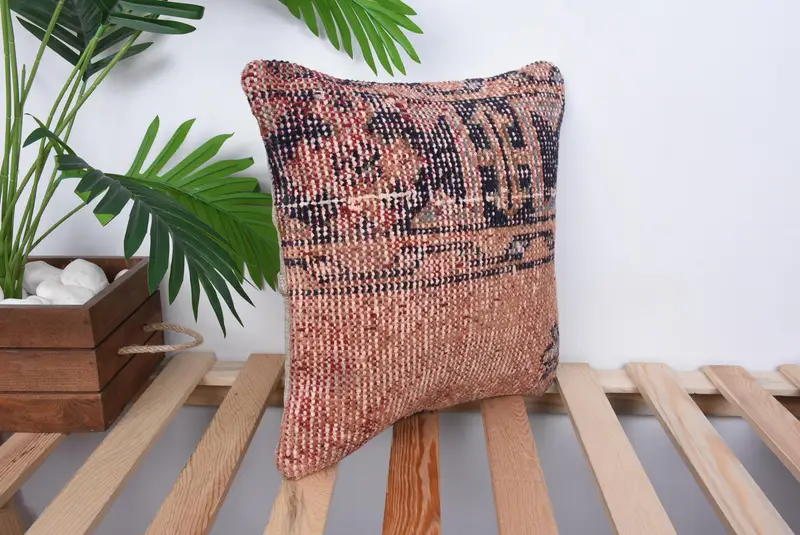 Handmade Throw Pillow, 14x14 Orange Pillow Case, Kilim Pillow, Cushion, Boho Throw Pillow Case, Kilim Cushion Sham, Vintage Kilim Pillow - 4