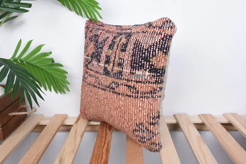 Handmade Throw Pillow, 14x14 Orange Pillow Case, Kilim Pillow, Cushion, Boho Throw Pillow Case, Kilim Cushion Sham, Vintage Kilim Pillow - 5