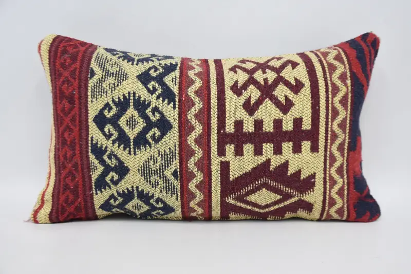 Cushion Case, Kilim Pillow, Retro Throw Cushion, 12x20 Red Pillow Case, Handmade Kilim Cushion, Vintage Throw Pillow Case, Pillow for Couch - 5