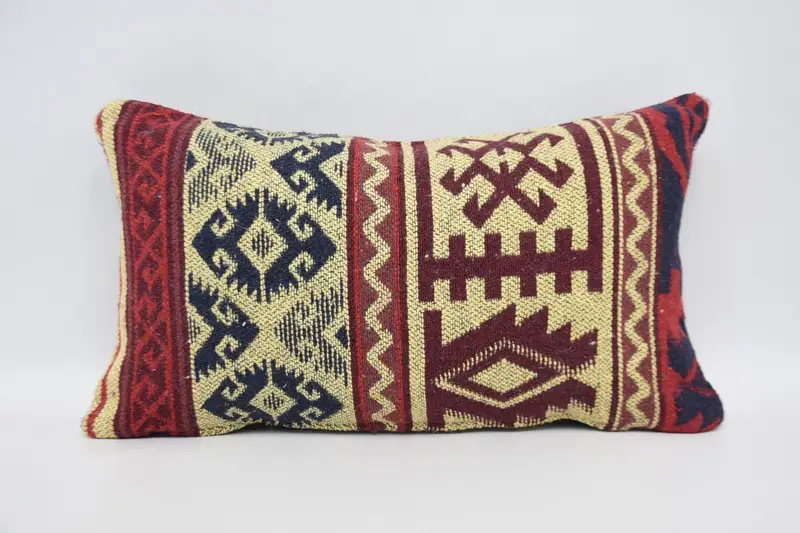 Cushion Case, Kilim Pillow, Retro Throw Cushion, 12x20 Red Pillow Case, Handmade Kilim Cushion, Vintage Throw Pillow Case, Pillow for Couch - 1