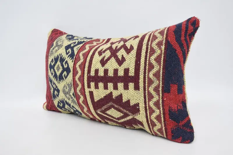 Cushion Case, Kilim Pillow, Retro Throw Cushion, 12x20 Red Pillow Case, Handmade Kilim Cushion, Vintage Throw Pillow Case, Pillow for Couch - 4