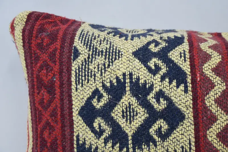 Cushion Case, Kilim Pillow, Retro Throw Cushion, 12x20 Red Pillow Case, Handmade Kilim Cushion, Vintage Throw Pillow Case, Pillow for Couch - 2