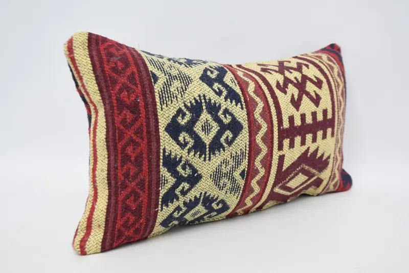 Cushion Case, Kilim Pillow, Retro Throw Cushion, 12x20 Red Pillow Case, Handmade Kilim Cushion, Vintage Throw Pillow Case, Pillow for Couch - 3