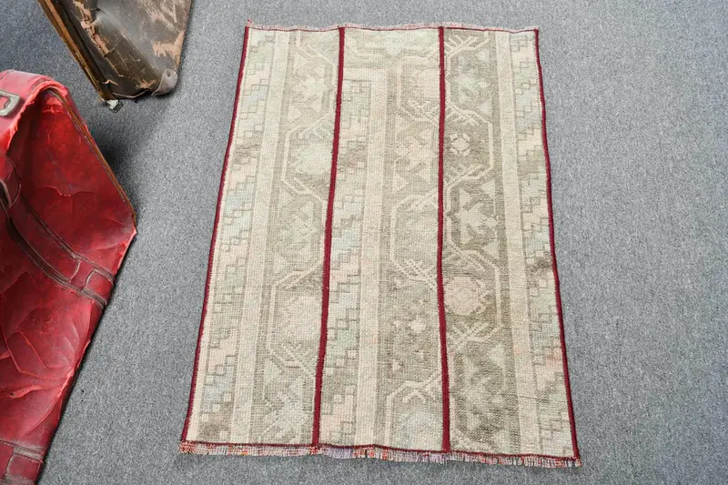 Türk Küçük Halı 2x3,1 ft (62x93 cm), Oushak Gri Kamuflaj Vintage Halı - 1