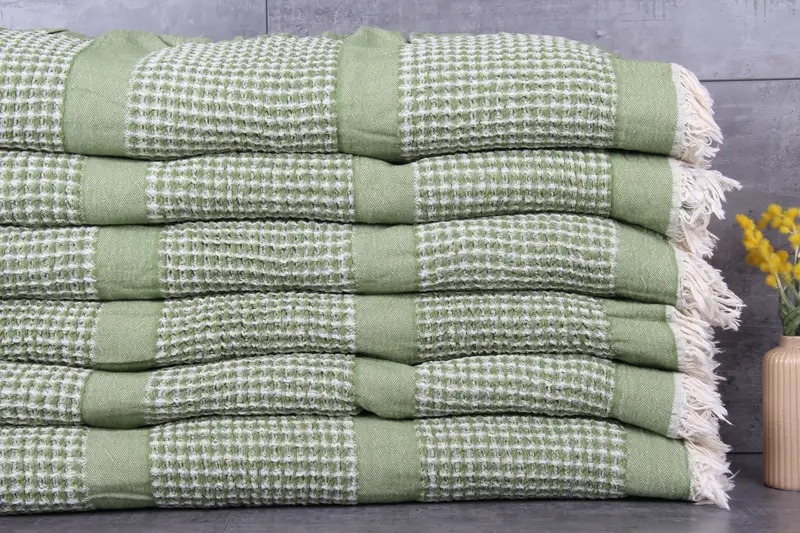 Wholesale Green Waffle Bedcover Beige, 79x83 Inches