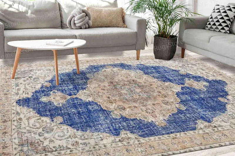 Brauner Medaillon-Teppich mit beigem Blumenmuster im ethnischen Stil, moderne Wohndekoration