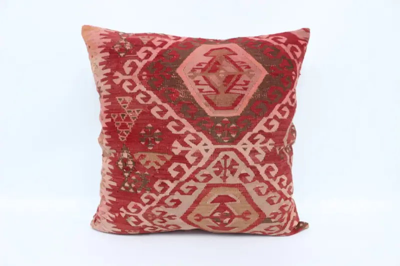 Kilim Pillow, Anatolian Pillow, Cushion Cover, 28x28 Red Pillow Case, Turkish Kilim Pillow, Vintage Kilim Throw Pillow, Pastel Pillow Cover - 1