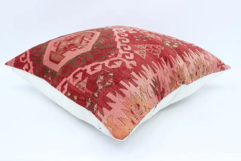 Kilim Pillow, Anatolian Pillow, Cushion Cover, 28x28 Red Pillow Case, Turkish Kilim Pillow, Vintage Kilim Throw Pillow, Pastel Pillow Cover - 6