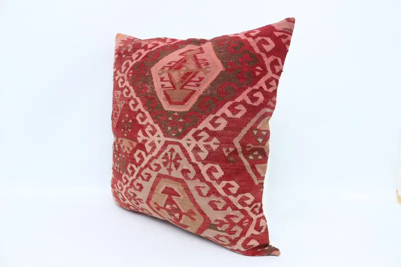 Kilim Pillow, Anatolian Pillow, Cushion Cover, 28x28 Red Pillow Case, Turkish Kilim Pillow, Vintage Kilim Throw Pillow, Pastel Pillow Cover - 4