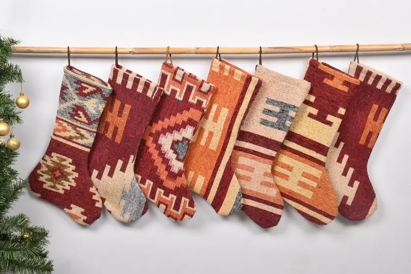 Festive Christmas Ornaments Pattern, 7 Inch Wide Holiday Stocking