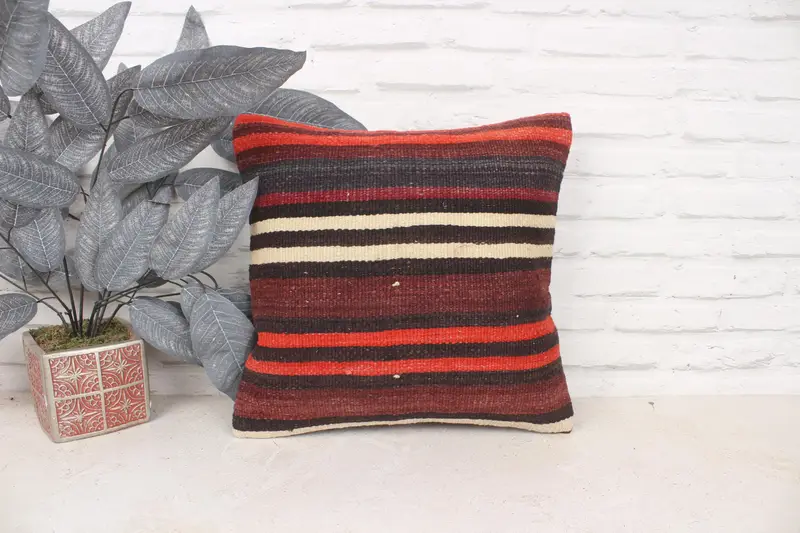 Pillow for Sofa, Sofa Bolster Cushion, 16x16 Red Pillow Sham, Yoga Cushion Case, Home Decor Pillow, Cushion Case, Kilim Pillow - 1
