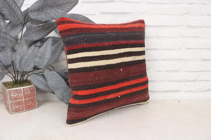 Pillow for Sofa, Sofa Bolster Cushion, 16x16 Red Pillow Sham, Yoga Cushion Case, Home Decor Pillow, Cushion Case, Kilim Pillow - 3
