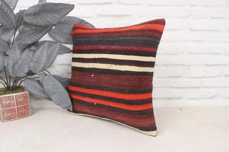 Pillow for Sofa, Sofa Bolster Cushion, 16x16 Red Pillow Sham, Yoga Cushion Case, Home Decor Pillow, Cushion Case, Kilim Pillow - 4