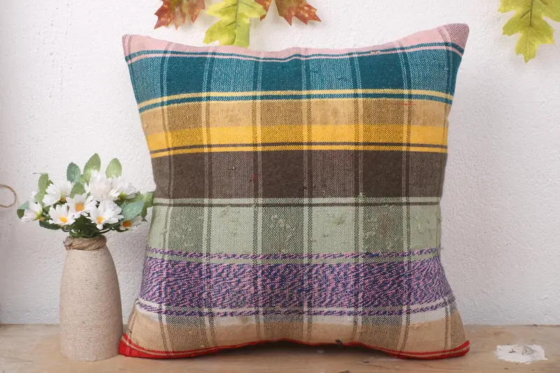 Bolster Throw Pillow Case, 16x16 Yellow Pillow Sham, Pillow Cover, Handmade Kilim Cushion, Vintage Kilim Pillow, Turkish Pillow - 2