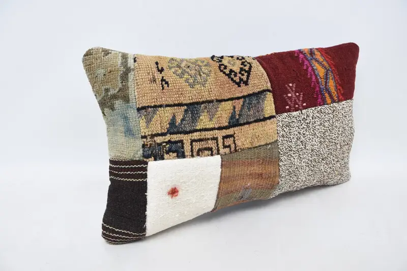 Kilim Pillow Cover, Turkish Bench Cushion Cover, Cushion Case, Outdoor Patio Pillow, Boho Pillow, 12x20 Beige Cushion Cover, Boho Pillow Sham Cover - 3