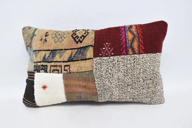 Kilim Pillow Cover, Turkish Bench Cushion Cover, Cushion Case, Outdoor Patio Pillow, Boho Pillow, 12x20 Beige Cushion Cover, Boho Pillow Sham Cover - 1