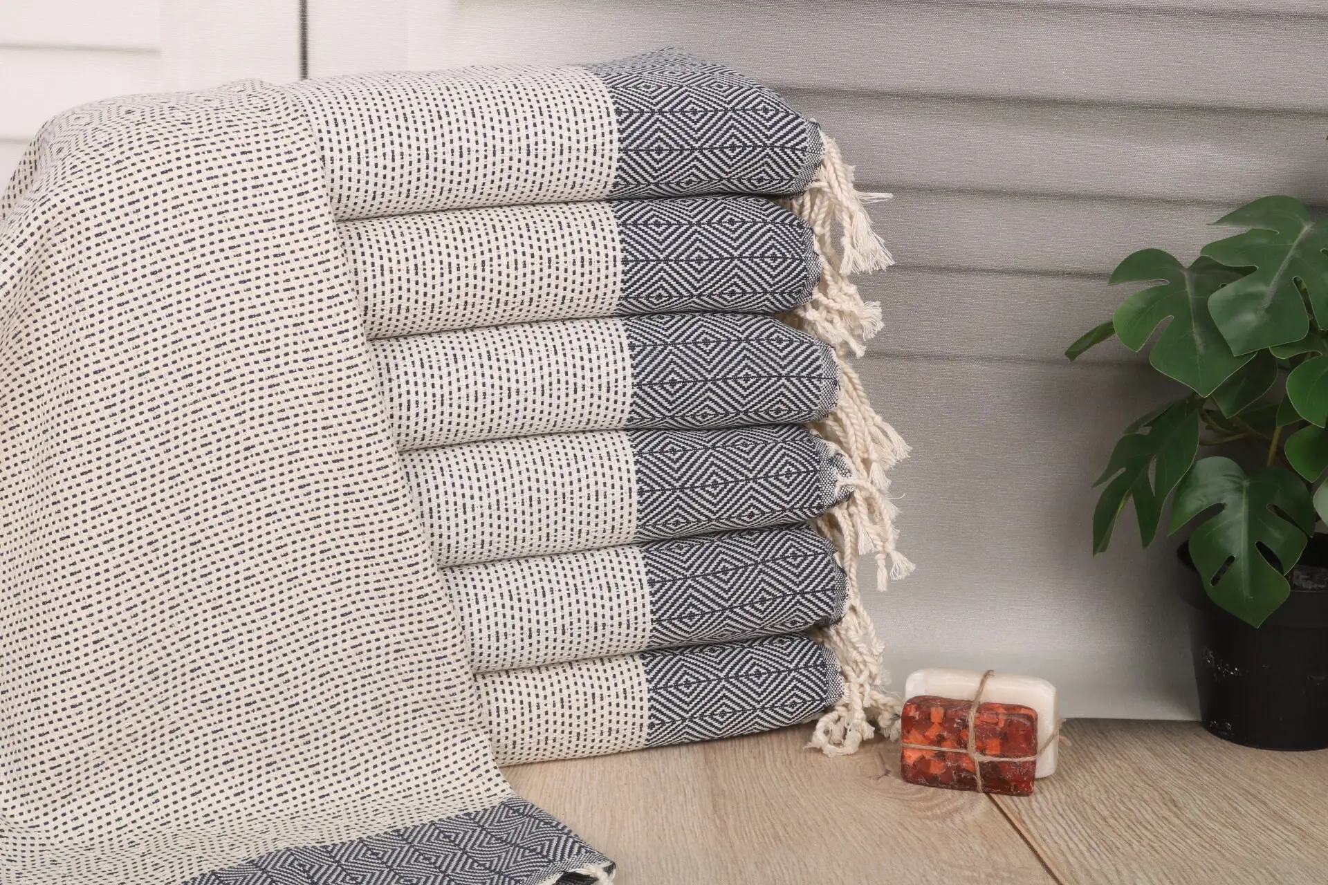 Diamond Tea Towel Navy Organic Cotton 18x36 Inches - 1