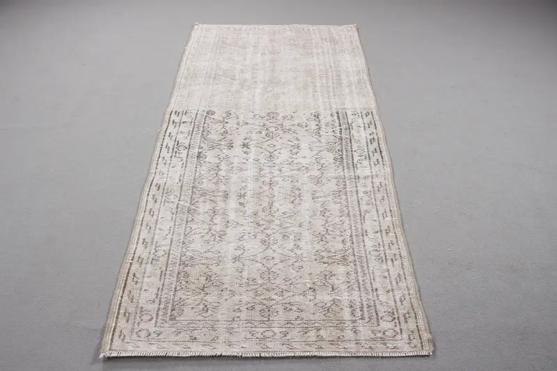 Türk Halısı, 3.2x6.6 ft Accent Halı, Gri Kahverengi Oushak Yün Halı - 1