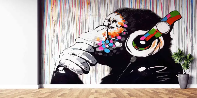 Canlı Baskılı Duvar Kağıdı: Müzik Severler için Maymun Grafiti Sanatı