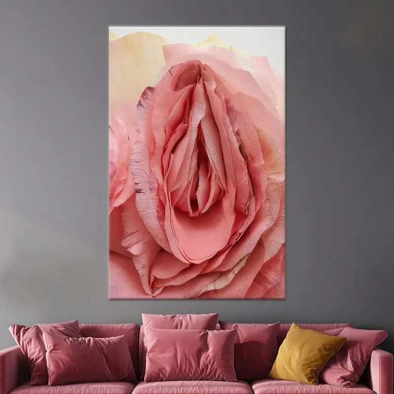 Erotik Gül Vajina Kanvas Tablo: Soyut Pembe Kanvas Tablo