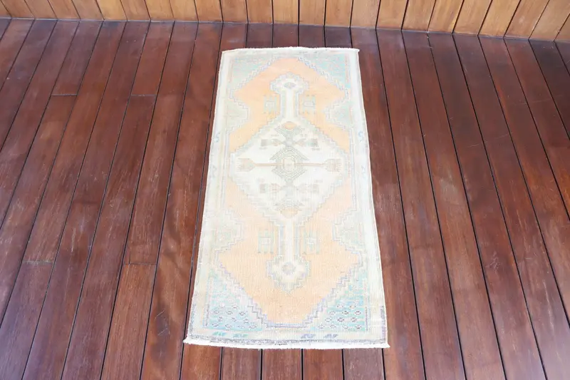 1,5x3,2 ft Vintage Oushak Teppich, blaue Pflanzen & Bäume türkischer Wollteppich - 1