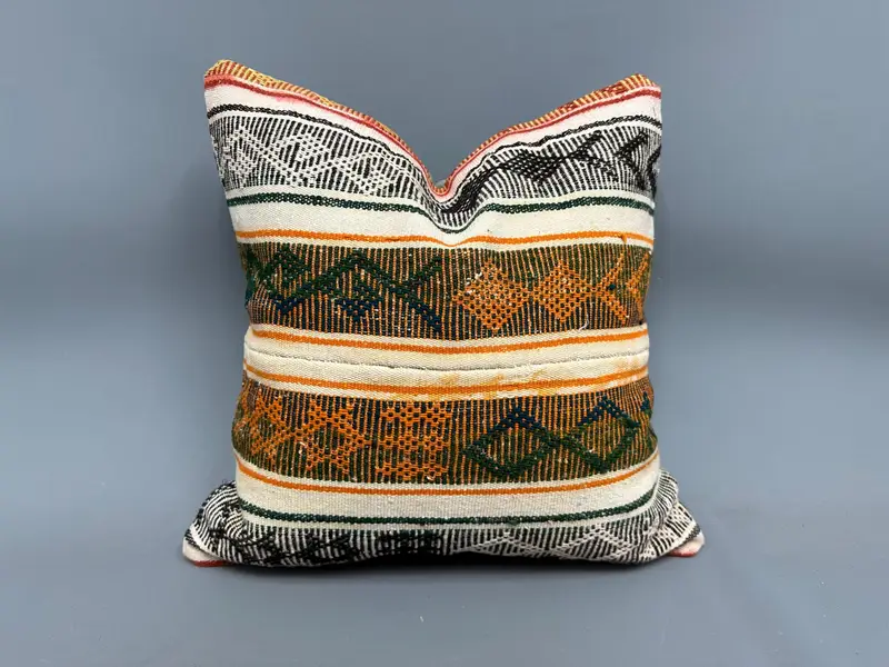 Interior Designer Pillow, 20x20 Orange Pillow, Outdoor Pillow, Knitted Cushion Case, Vintage Pillow, Throw Kilim Pillow, Pillow Sham - 1