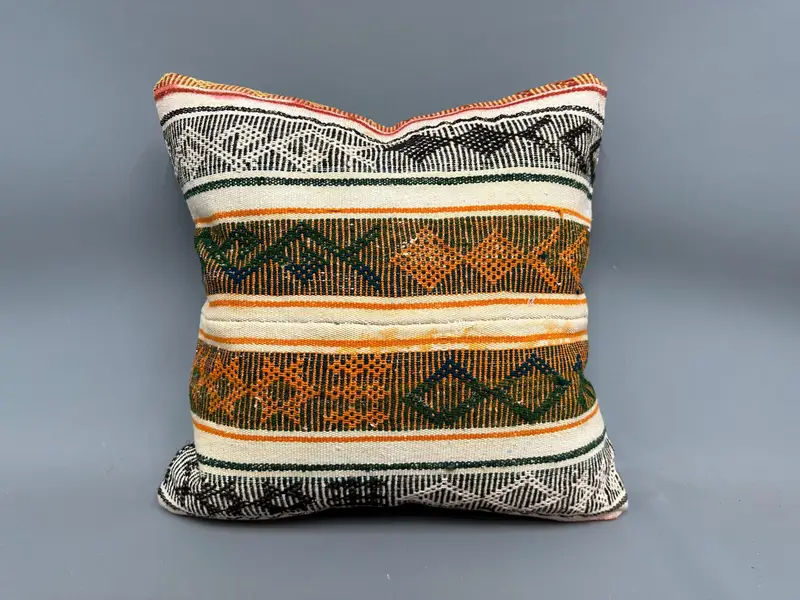 Interior Designer Pillow, 20x20 Orange Pillow, Outdoor Pillow, Knitted Cushion Case, Vintage Pillow, Throw Kilim Pillow, Pillow Sham - 4