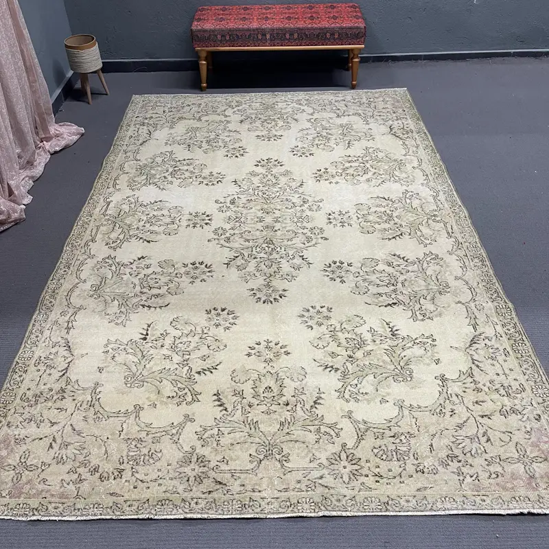 Elegant Beige & Green Ombré Rug, 6,9x10,5 ft Chic Decor