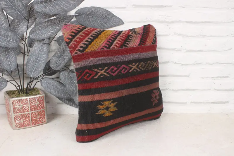 Garden Pillow Case, Handmade Kilim Cushion, Antique Pillows, Customized Pillow Cover, 14x14 Red Pillow Cover, Pillow for Couch, Cushion Cover - 3