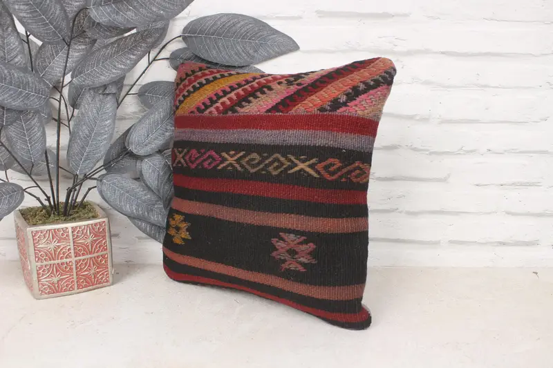 Garden Pillow Case, Handmade Kilim Cushion, Antique Pillows, Customized Pillow Cover, 14x14 Red Pillow Cover, Pillow for Couch, Cushion Cover - 4