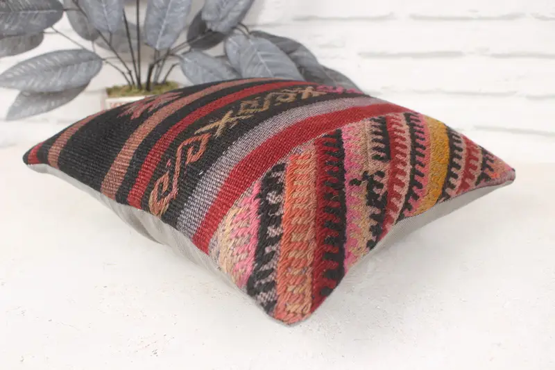 Garden Pillow Case, Handmade Kilim Cushion, Antique Pillows, Customized Pillow Cover, 14x14 Red Pillow Cover, Pillow for Couch, Cushion Cover - 6