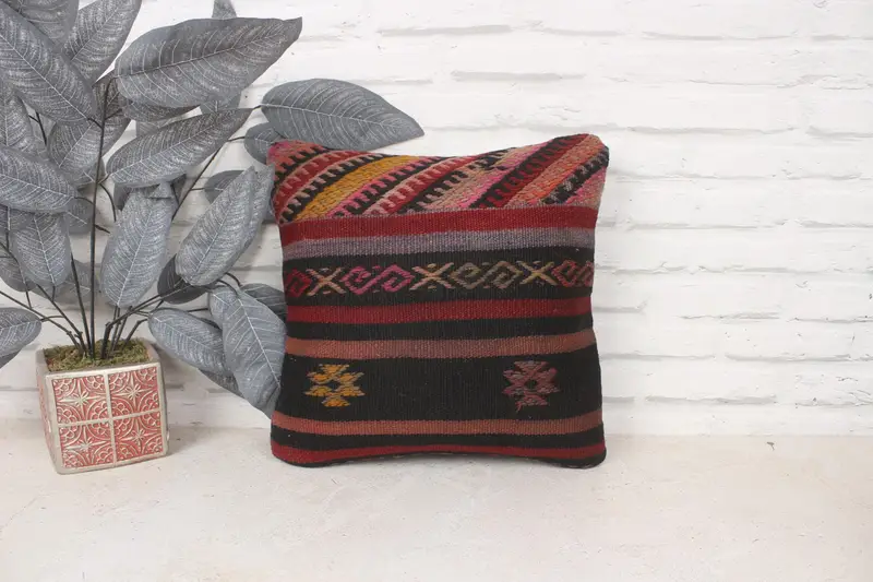 Garden Pillow Case, Handmade Kilim Cushion, Antique Pillows, Customized Pillow Cover, 14x14 Red Pillow Cover, Pillow for Couch, Cushion Cover - 1