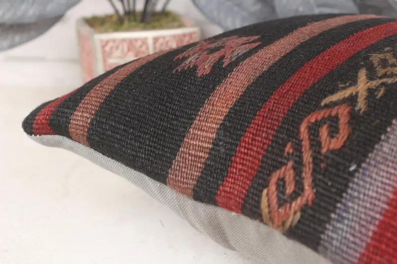 Garden Pillow Case, Handmade Kilim Cushion, Antique Pillows, Customized Pillow Cover, 14x14 Red Pillow Cover, Pillow for Couch, Cushion Cover - 7
