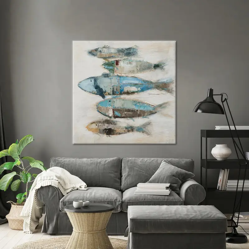 モダンな抽象的な魚のプリント: 家庭用のエレガントなキャンバスアート