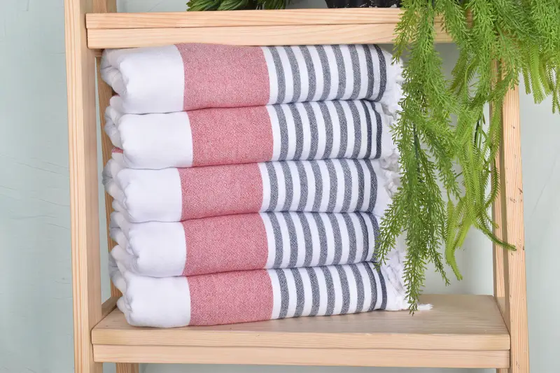 Personalized Wedding Gift Red-Navy Blue Striped Terry Towel, 36x67 Inches