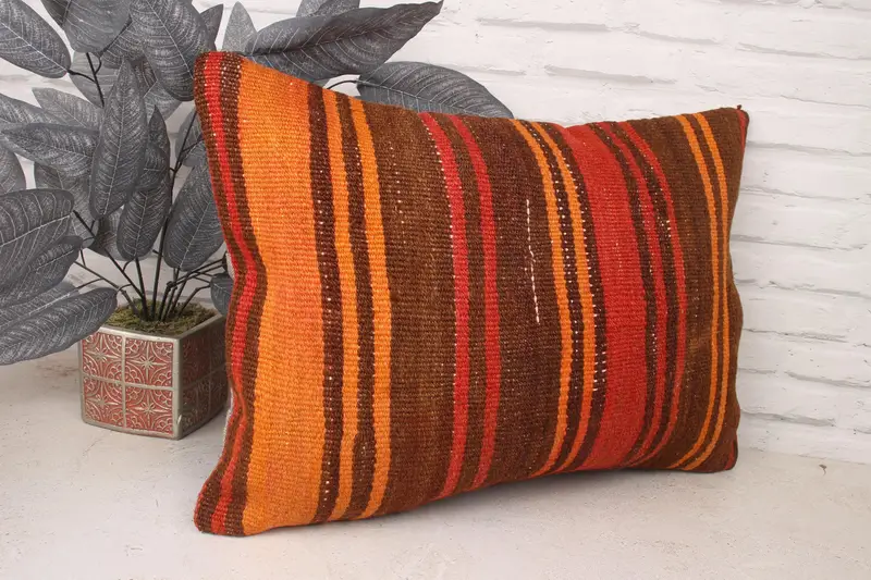 Vintage Kilim Pillow, Pillow for Couch, Ikat Pillow Cover, Throw Kilim Pillow, 16x24 Brown Cushion, Anatolian Pillow Case, Pillow Case - 3