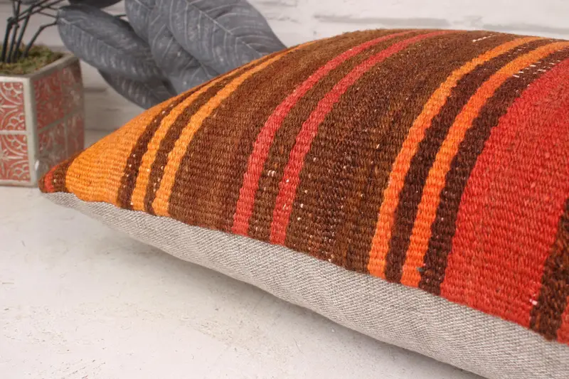 Vintage Kilim Pillow, Pillow for Couch, Ikat Pillow Cover, Throw Kilim Pillow, 16x24 Brown Cushion, Anatolian Pillow Case, Pillow Case - 6