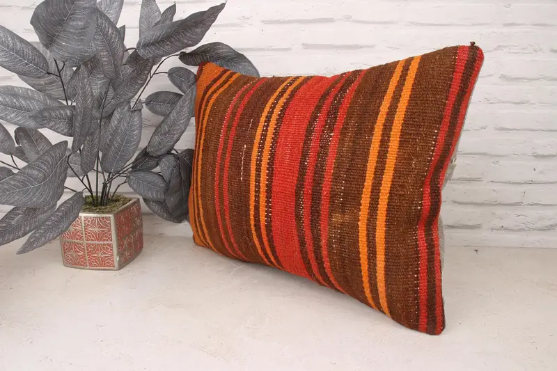 Vintage Kilim Pillow, Pillow for Couch, Ikat Pillow Cover, Throw Kilim Pillow, 16x24 Brown Cushion, Anatolian Pillow Case, Pillow Case - 4