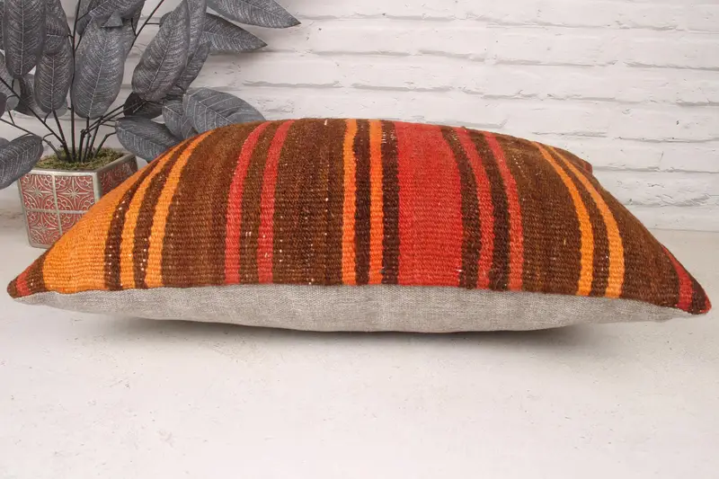 Vintage Kilim Pillow, Pillow for Couch, Ikat Pillow Cover, Throw Kilim Pillow, 16x24 Brown Cushion, Anatolian Pillow Case, Pillow Case - 5
