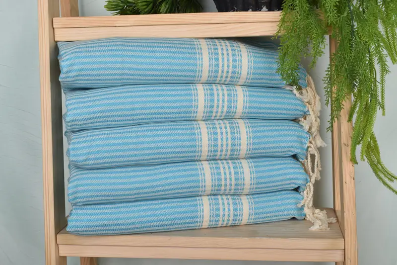Personalized Kitchen Towel Turquoise Cotton Striped Hand Towel, 18x40 Inches