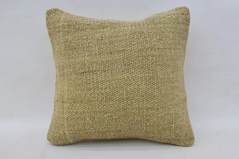ベージュのヴィンテージ枕カバー、アンティーク 14x14 cm クッション、椅子クッションケース - 1