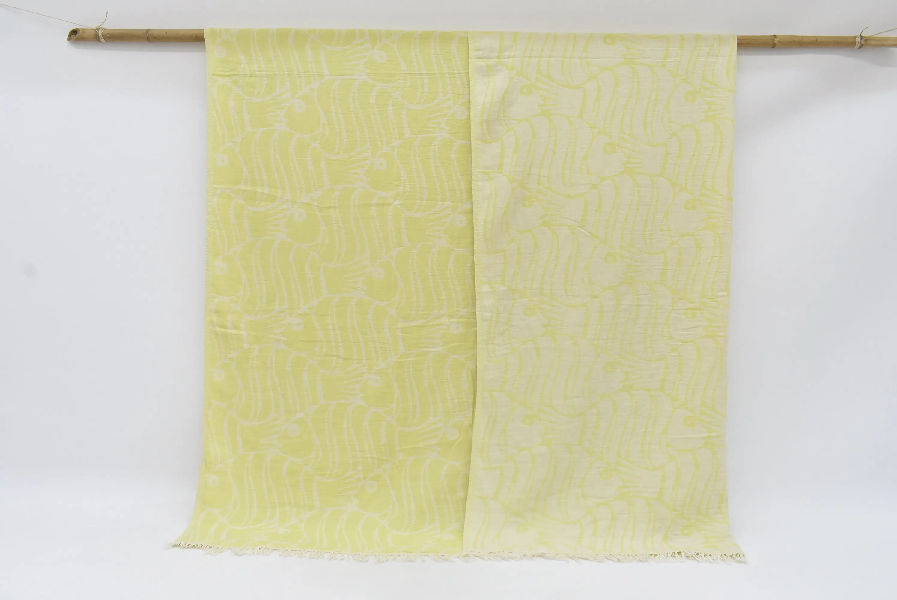 Pistachio Green Fish Design Throw, Organic Cotton Blanket, 107x103 Inches - 1
