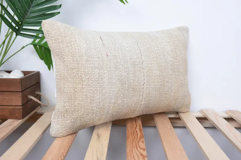 12x20 Beige Pillow Cover, Home Decor Pillow, Handmade Kilim Cushion, Kilim Pillow Cover, Sustainable Pillow, Cushion Cover - 4