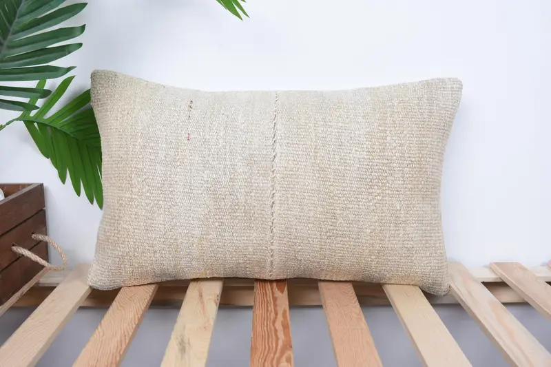 12x20 Beige Pillow Cover, Home Decor Pillow, Handmade Kilim Cushion, Kilim Pillow Cover, Sustainable Pillow, Cushion Cover - 1