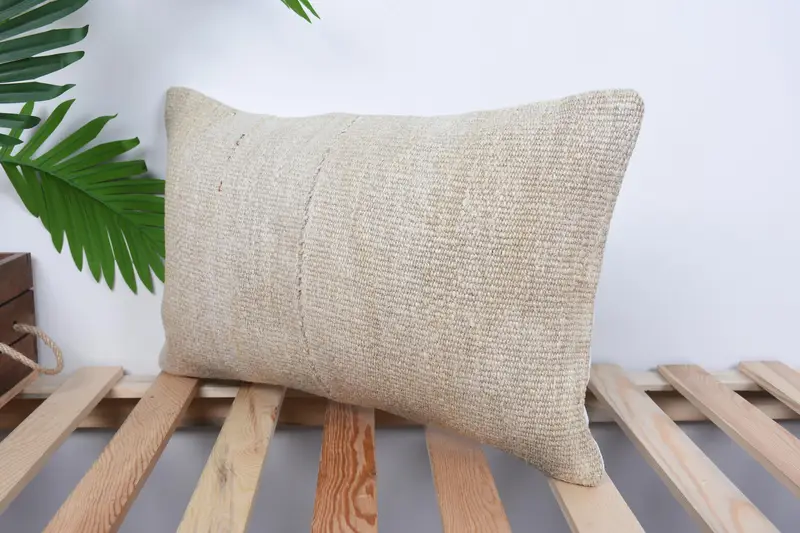 12x20 Beige Pillow Cover, Home Decor Pillow, Handmade Kilim Cushion, Kilim Pillow Cover, Sustainable Pillow, Cushion Cover - 5