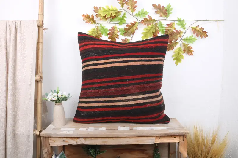 24x24 Red Cushion Cover, Pillow Sham, Vintage Pillow, Turkish Pillow, Sofa Pillow Sham, Gift Pillow, Vintage Kilim Pillow Cushion Cover - 1
