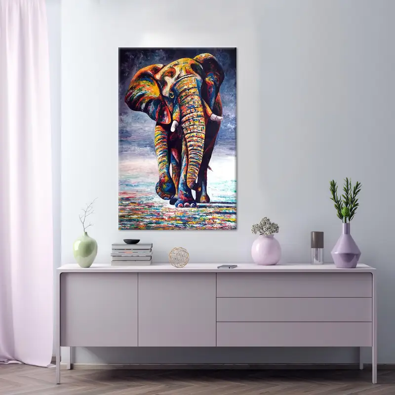 Vibrante impresión de lienzo de elefante africano - Decoración abstracta de moda
