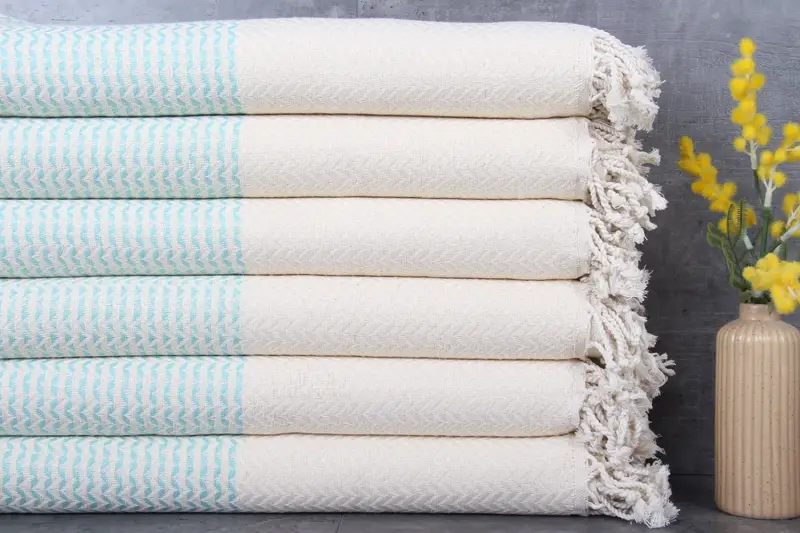 Turkish Bath Towel Diamond Mint Organic Cotton, 40x77 Inches
