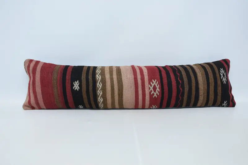 Woven Throw Moroccan Cushion Case, 12x48 inch Coastal Red Cushion - 1